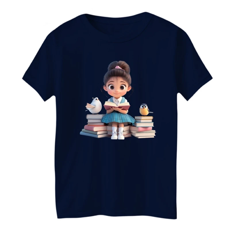 تی شرت آستین کوتاه بچگانه مدل دخترک و کتاب