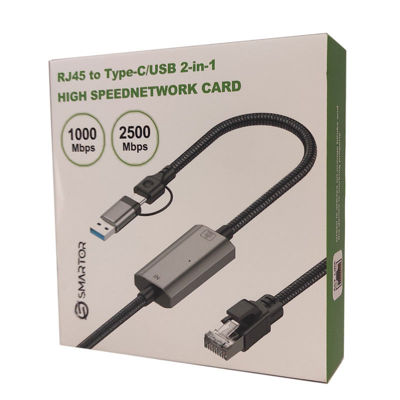 کابل تبدیل RJ45 به USB / usb-C اسمارطور مدل RJ-A-C طول 1.2 متر