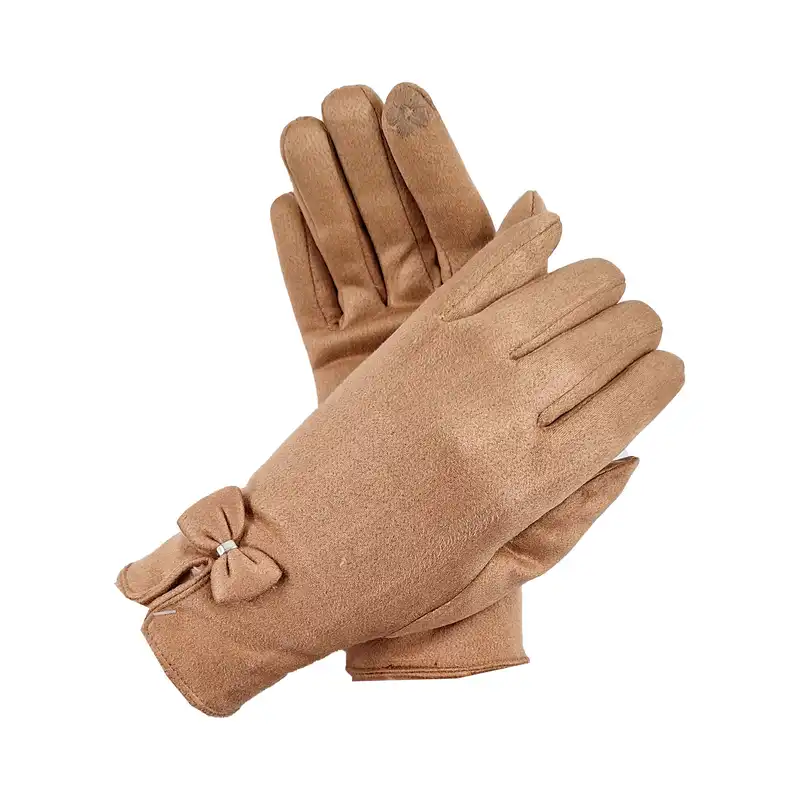 دستکش زنانه مدل جیر پاپیونی رنگ نسکافه ای