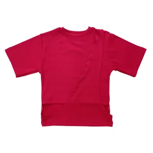 کراپ‌تاپ آستین کوتاه زنانه مدل یک طرفه کد 13-30 رنگ سرخابی