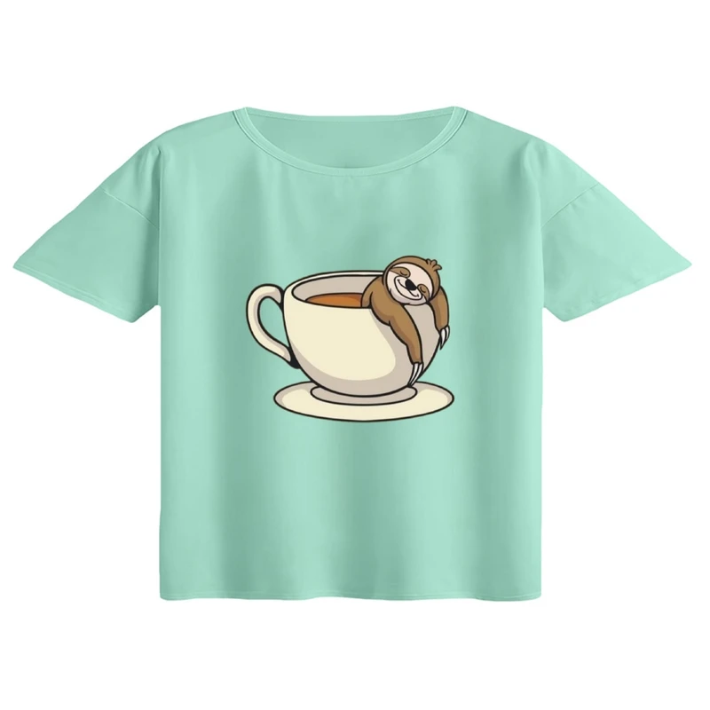 کراپ تی‌شرت آستین کوتاه زنانه مدل تنبل و قهوه کد2