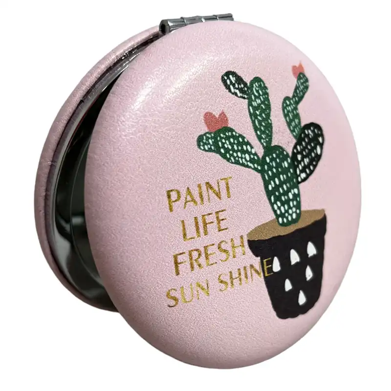 آینه جیبی مدل گرد طرح گلدان کاکتوس 3