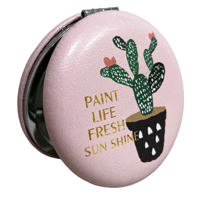 آینه جیبی مدل گرد طرح گلدان کاکتوس 3 