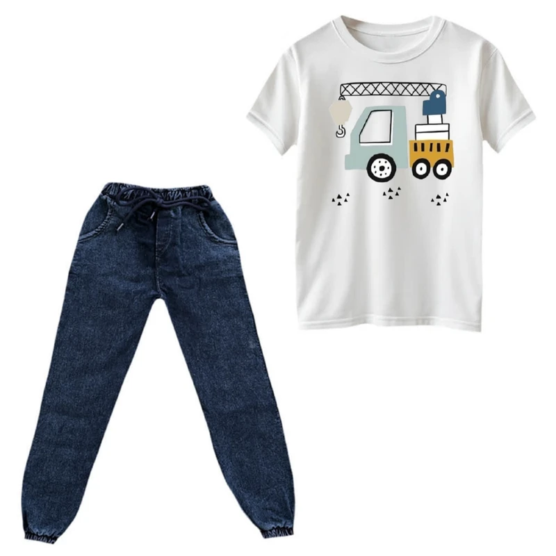 ست تی‌شرت و شلوار دخترانه مدل ماشین کار کد۷