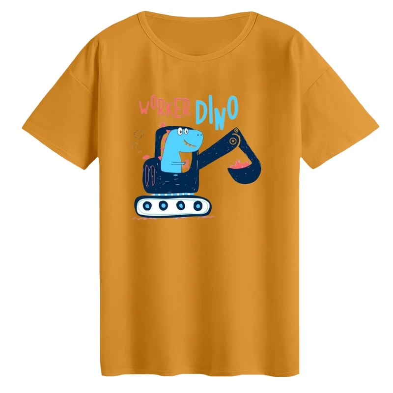 تی‌شرت لانگ آستین کوتاه زنانه مدل دایناسور و ماشین کار