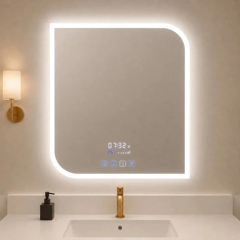 آینه سرویس بهداشتی مدل مربع کد01 بلوتوثی هیترضدبخار سایز 60×60سانتی متر