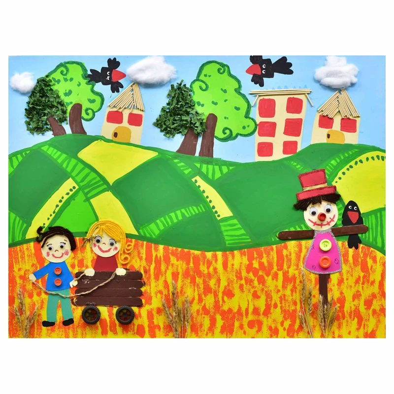 تابلو اتاق کودک طرح گندم زار و مترسک
