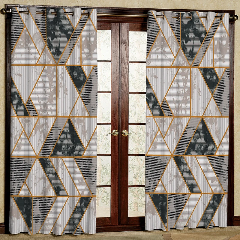 پرده مدل مخمل پانچی طرح هندسی کد 4786T2 سایز 200x140 سانتی متر