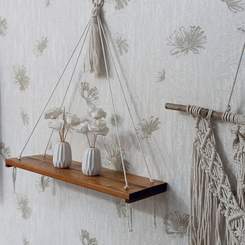 شلف دیواری مدل چوبی مکرومه شلف دیواری مدل چوبی مکرومه