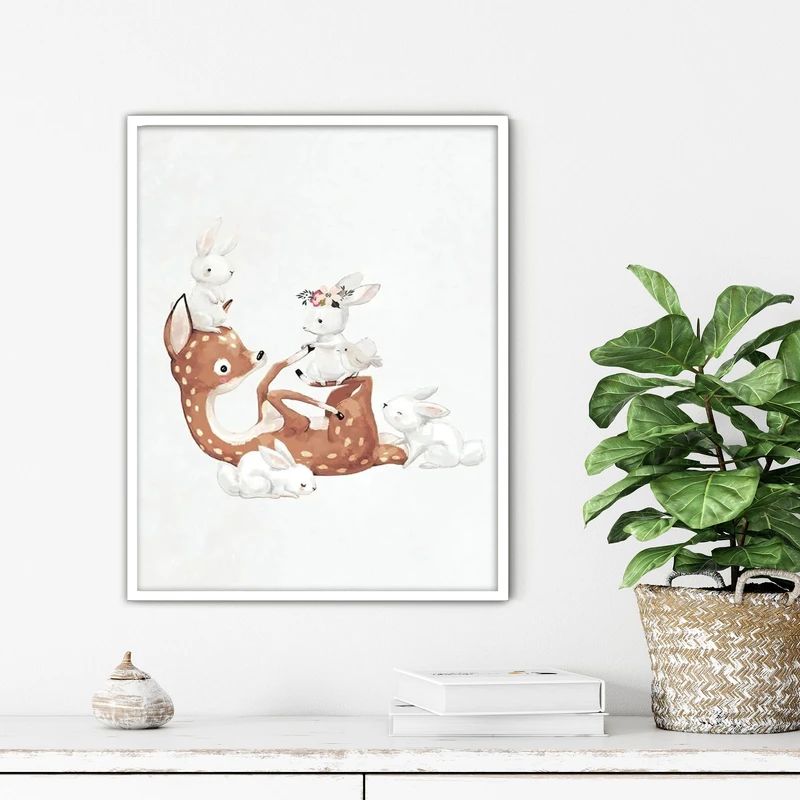 تابلو آتریسا طرح آهو و خرگوش مدرن مدل ATFKW37 فریم سفید