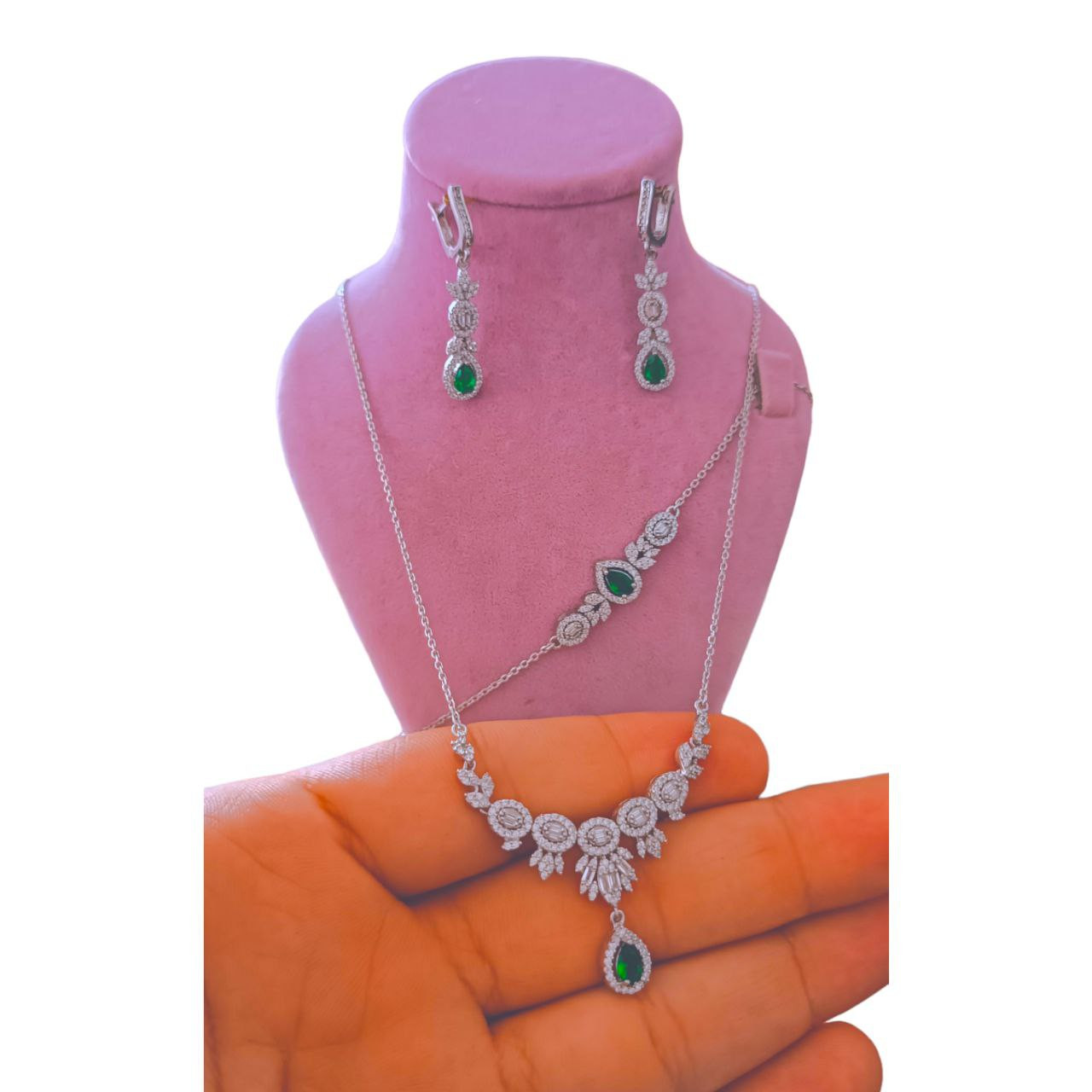 نیم ست نقره زنانه مدل فلاور 112 زمرد