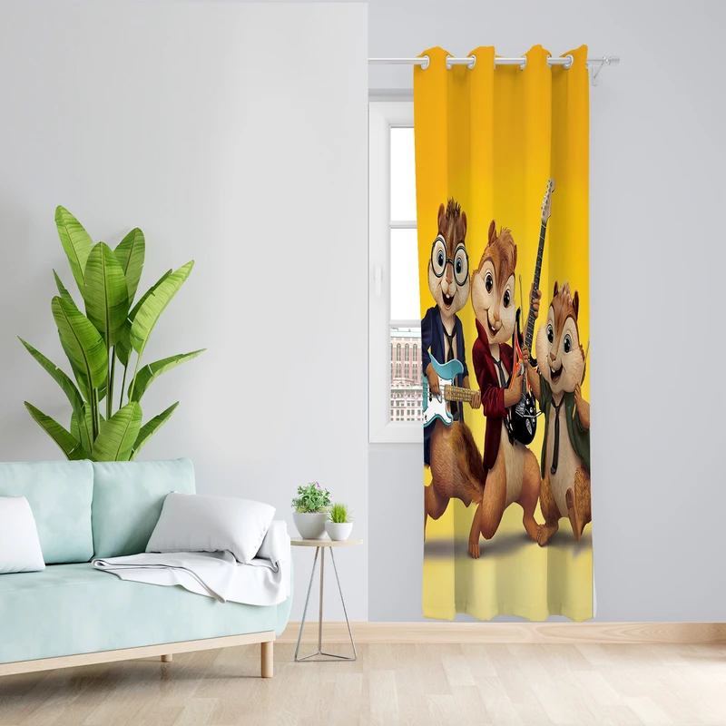 پرده طرح آلوین و سنجاب ها مدل مخمل پانچی کد L 916 Z سایز 140x200 سانتی متر