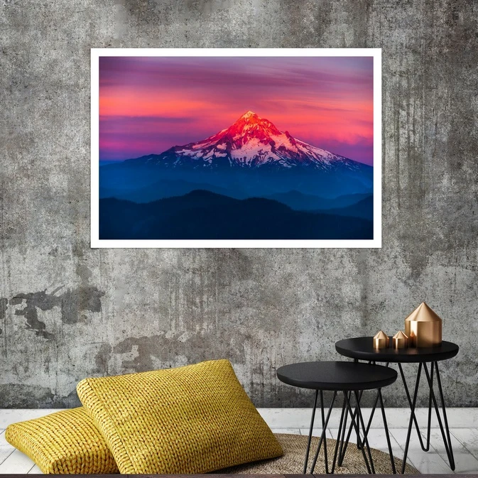 تابلو بکلیت طرح منظره آسمان سرخ و کوه برف مدل قاب شاسی W-s8168