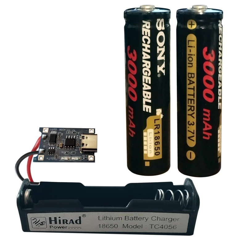 باتری لیتیومی سونی مدل 2-18650 ظرفیت 3000 میلی‌ آمپر ساعت به همراه شارژر
