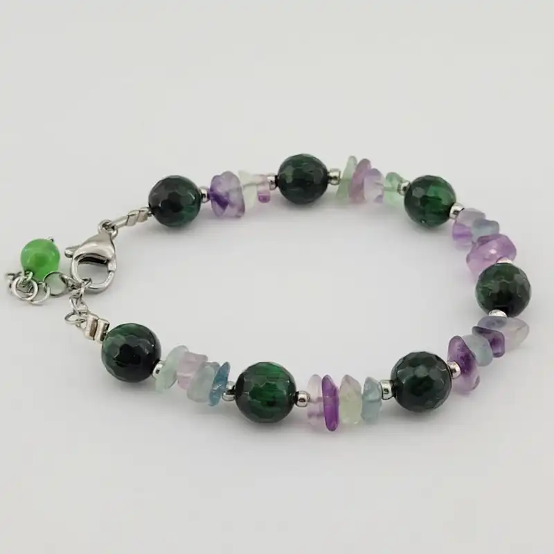 دستبند زنانه مدل سنگ فلوریت و چشم گربه کد 742