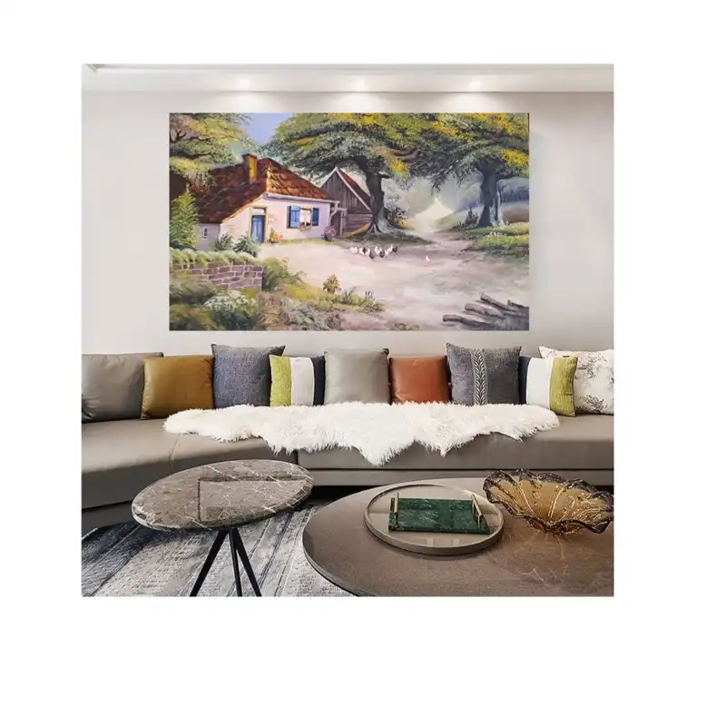 تابلو نقاشی رنگ روغن طرح کلبه جنگلی کد 102