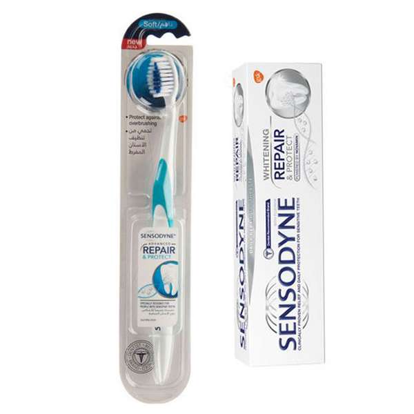خمیر دندان سنسوداین مدل Repair Protect Whitening حجم 75 میلی لیتر به همراه مسواک با برس نرم