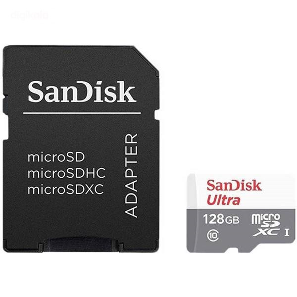 کارت حافظه microSDXC سن دیسک مدل Ultra کلاس 10 استاندارد UHS-I U1 سرعت 100MBps ظرفیت 128 گیگابایت همراه با آداپتور SD