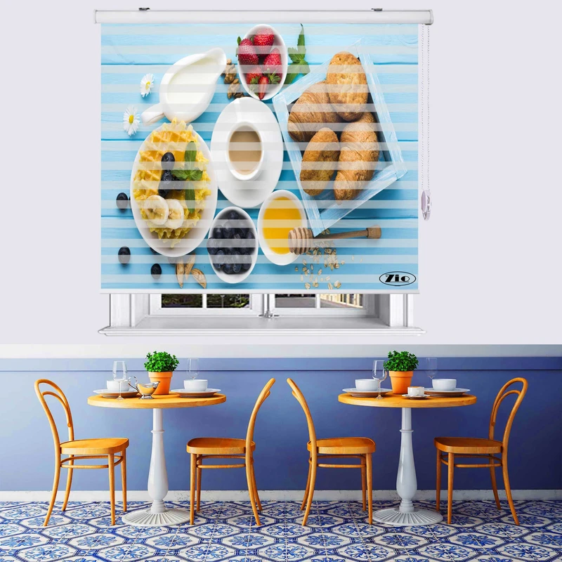  پرده زبرا زیو طرح صبحانه کد B2 سایز 300x150 سانتی متر