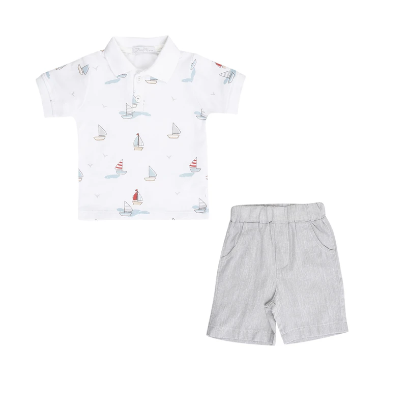 ست پولوشرت و شلوارک پسرانه فیورلا مدل قایق های دریا کد 25048
