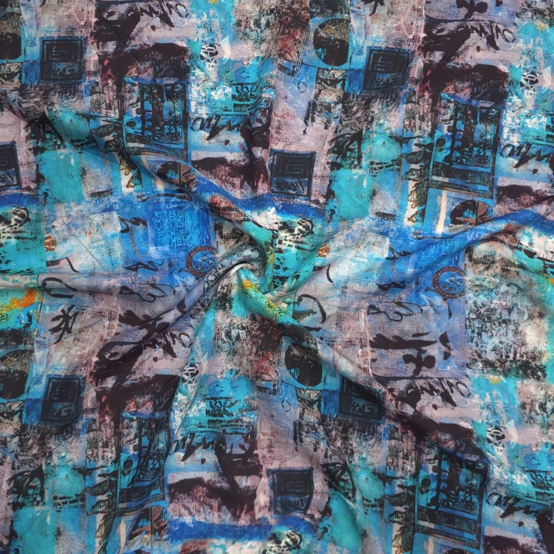 پارچه لباس عرض 1.5 متر مدل نخی هندی طرح چهارخونه ریز فانتزی  رنگ سبز آبی