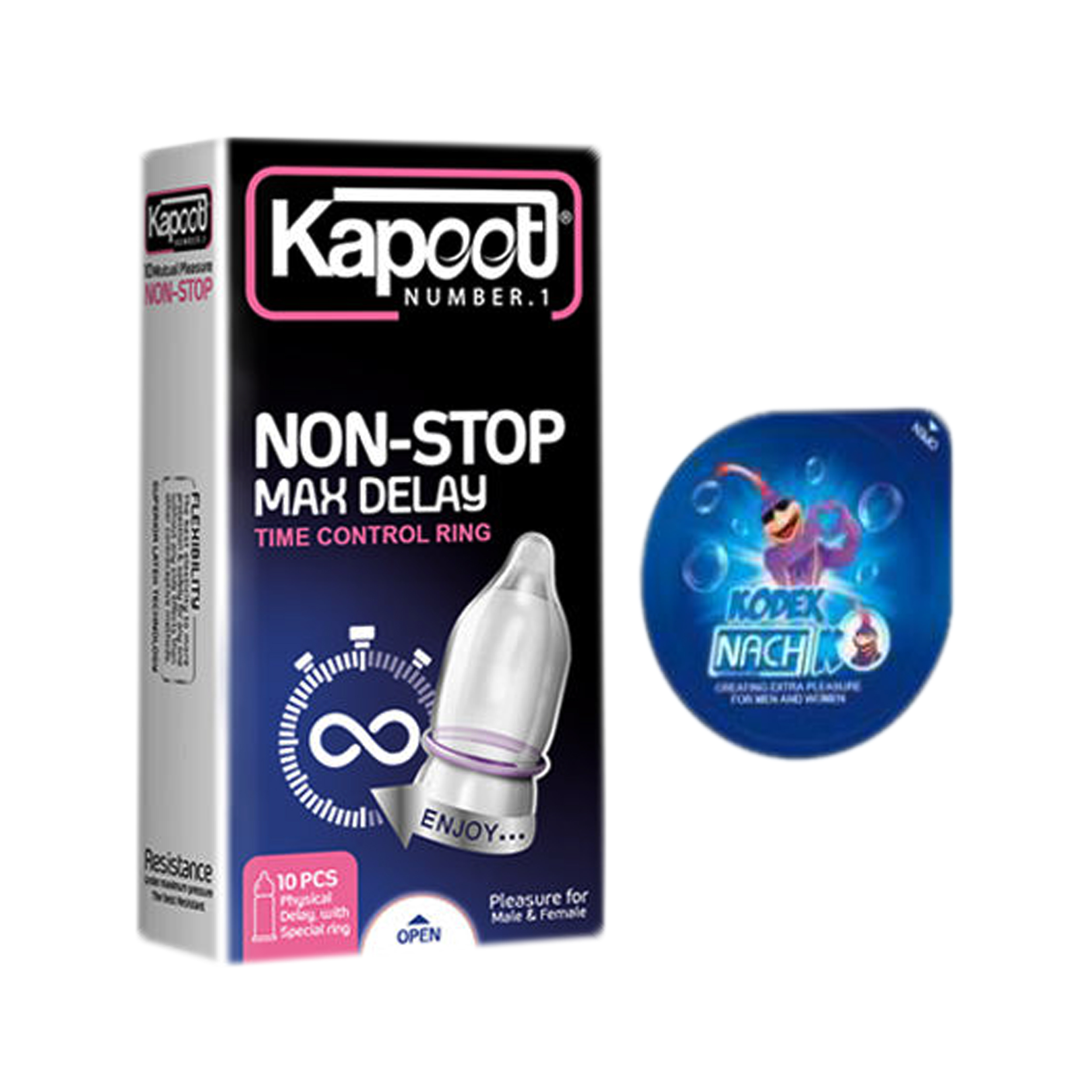 کاندوم کاپوت مدل NON-STOP بسته 10 عددی به همراه کاندوم ناچ کدکس مدل بلیسر