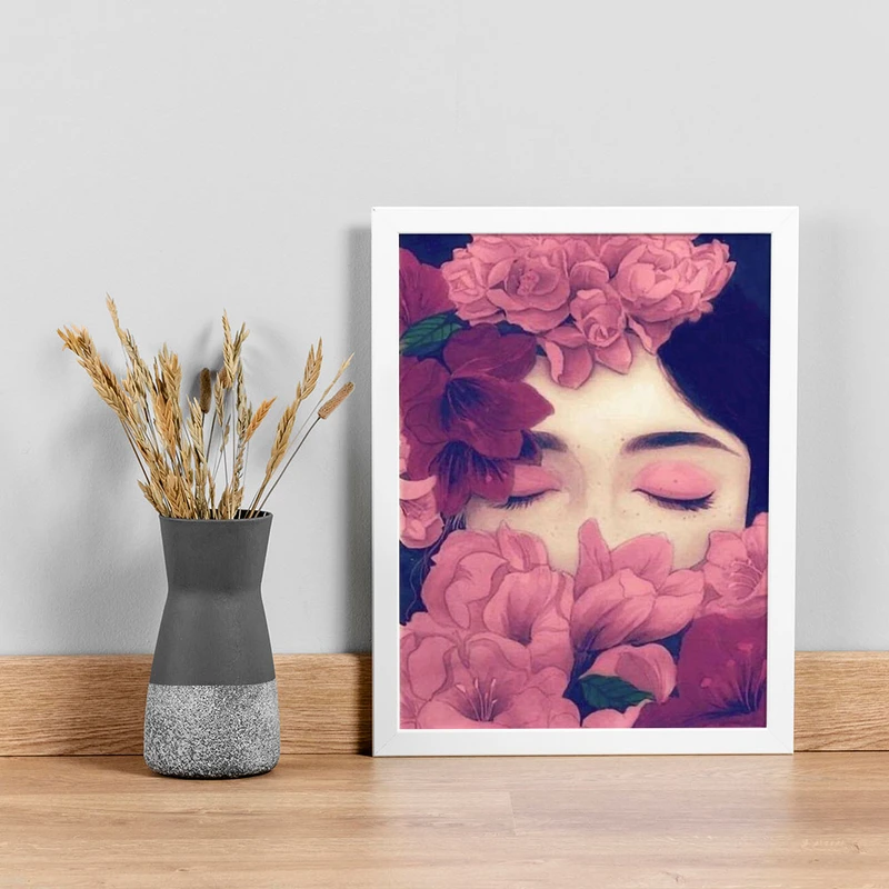 تابلو صبا طرح مدل دختر و گل کد T243w