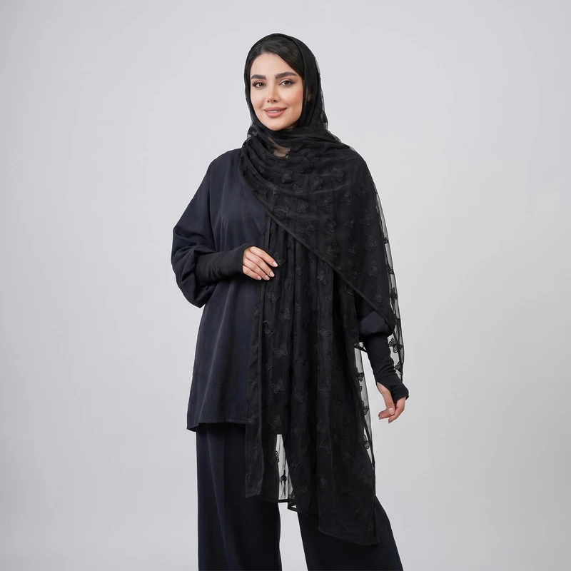 شال زنانه مدل توری پروانه برجسته ریز تابستانی 