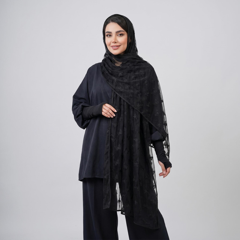 شال زنانه مدل توری پروانه برجسته ریز تابستانی 
