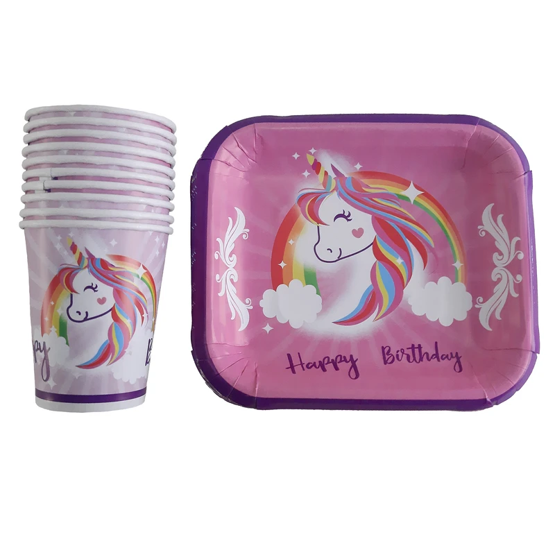 پیش دستی و لیوان یکبار مصرف مدل UNICORN بسته 10 عددی