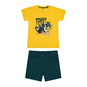 ست تی شرت آستین کوتاه و شلوارک پسرانه مدل ماشین جیپ