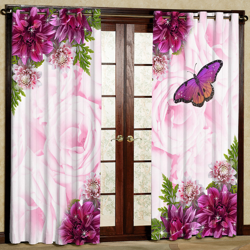 پرده مدل گل بنفش و پروانه هازان پانچی کد 4409 سایز 140x200 سانتی متر