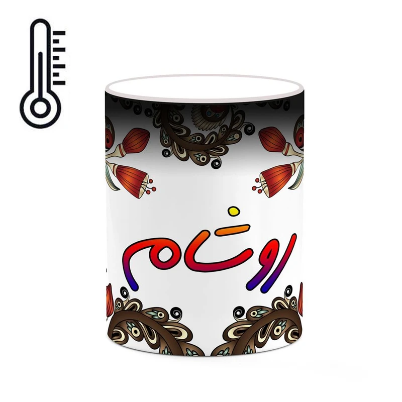 ماگ حرارتی کاکتی مدل اسم روشام طرح سنتی گل و بته کد mgh45319