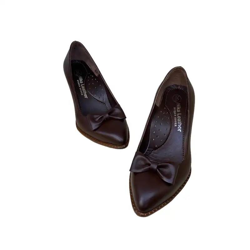 کفش زنانه مدل خاطره تک چرم طبیعی رنگ قهوه ای