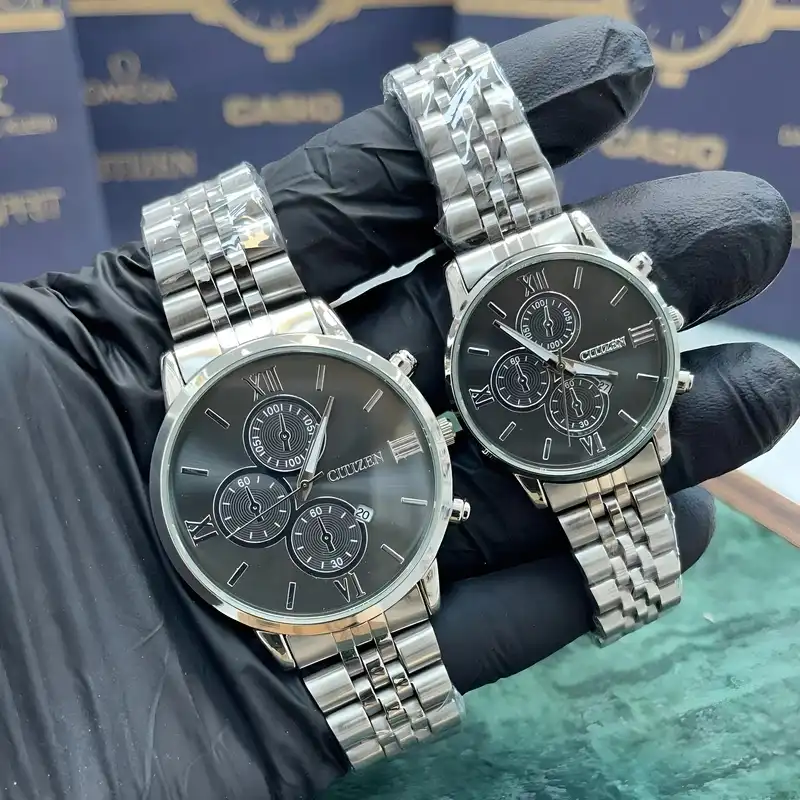 ست ساعت مچی عقربه ای زنانه و مردانه مدل استیل کد cit03