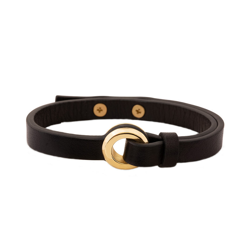 دستبند طلا 18 عیار مردانه با بند چرمی کیا گالری مدل بزرگمهر کد BM395