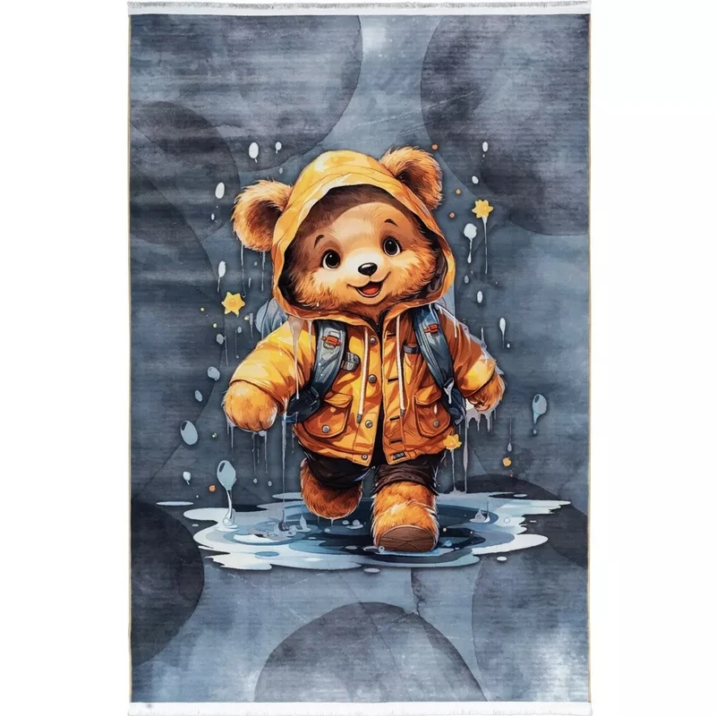 فرش ماشینی 700 شانه محتشم زمینه طوسی حاشیه طوسی مدل خرس تدی