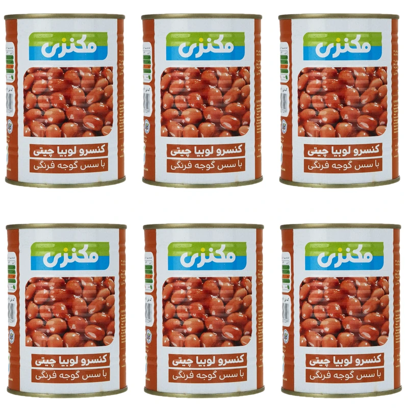 کنسرو لوبیا چیتی با سس گوجه فرنگی مکنزی -380 گرم بسته 6 عددی