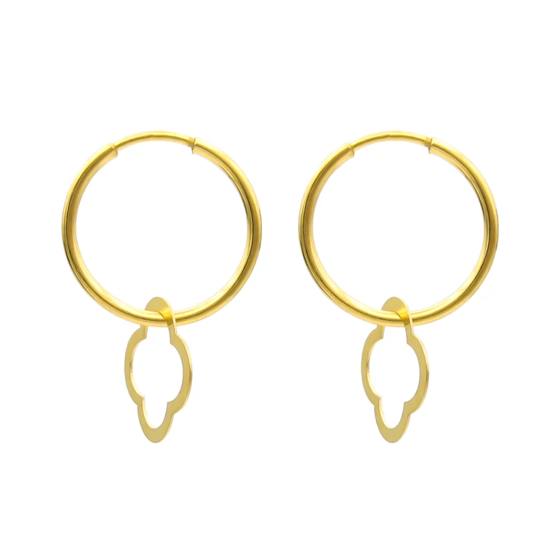 گوشواره طلا 18 عیار زنانه کاپانی مدل حلقه ای با آویز کد KE016