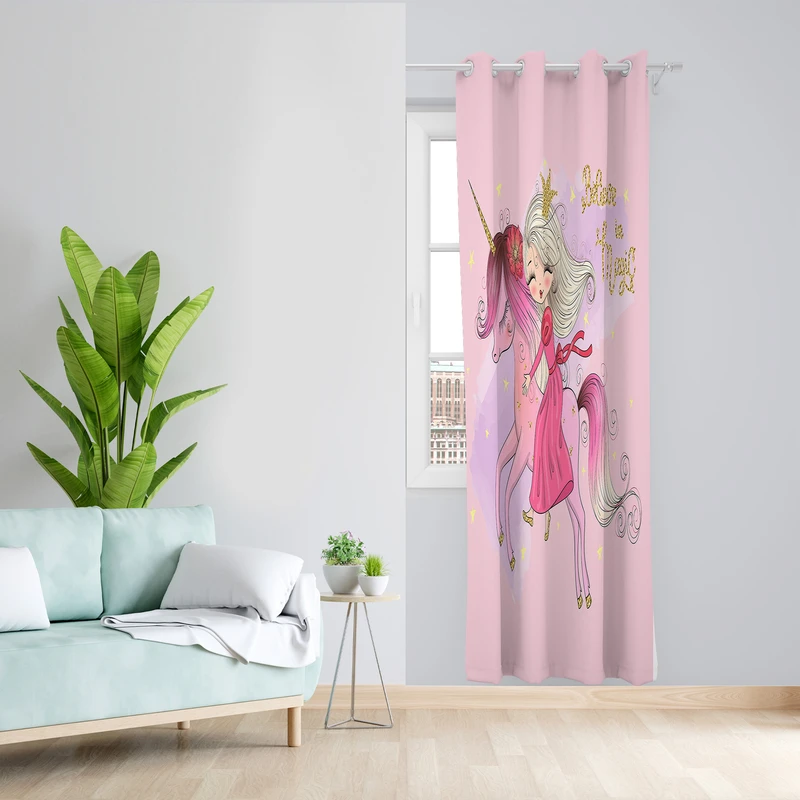 پرده طرح کودک دخترانه مدل مخمل پانچی کد L 1563 Z سایز 140x200 سانتی متر