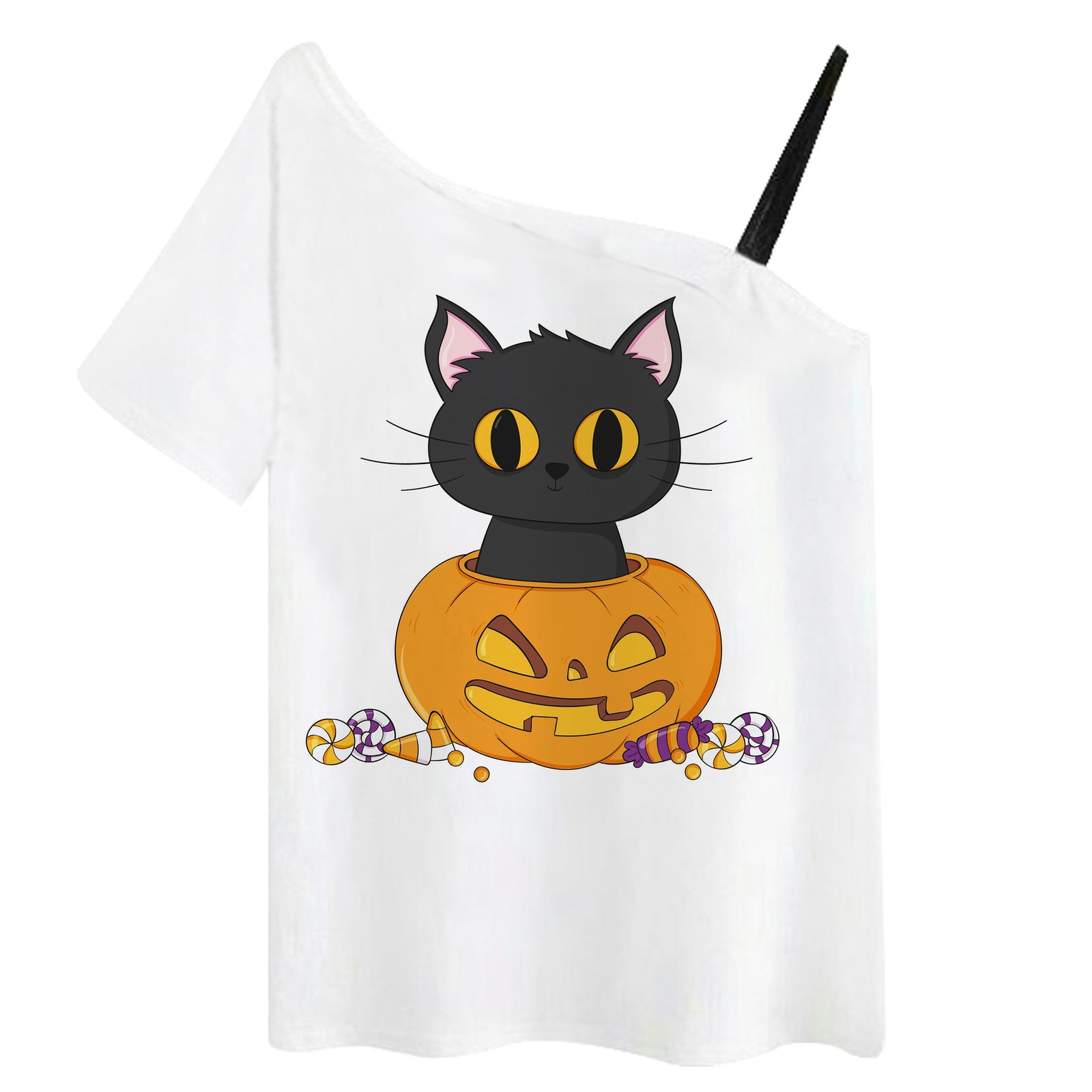 تی شرت زنانه مدل گربه و کدو هالووین کد f645o -  - 1