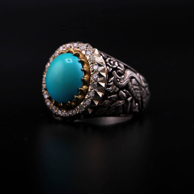 انگشتر نقره مردانه مدل فیروزه عجمی نیشابوری