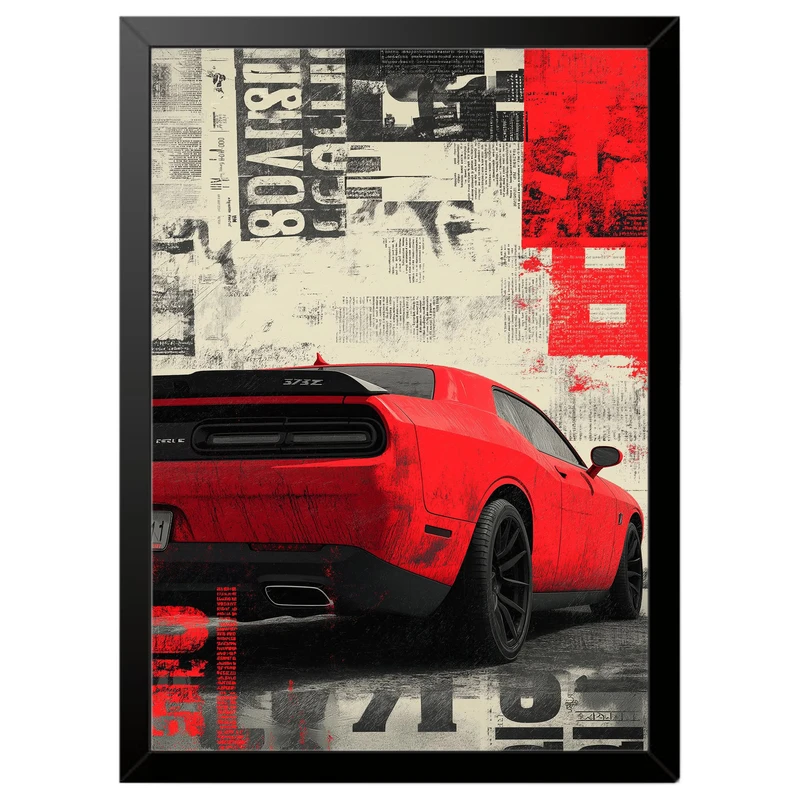 تابلو بکلیت طرح ماشین و خودرو Dodge Challenger مدل B-pe130109 فریم مشکی