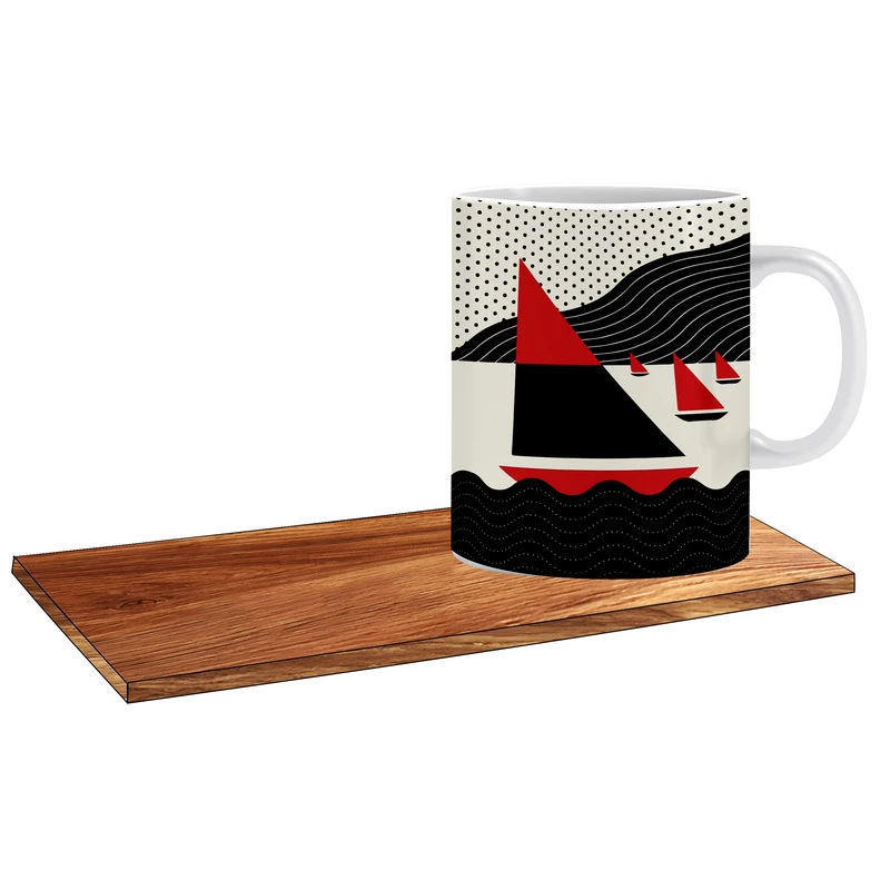 ماگ ال ایکس پی طرح انتزاعی قایق کد 251 به همراه زیر لیوانی