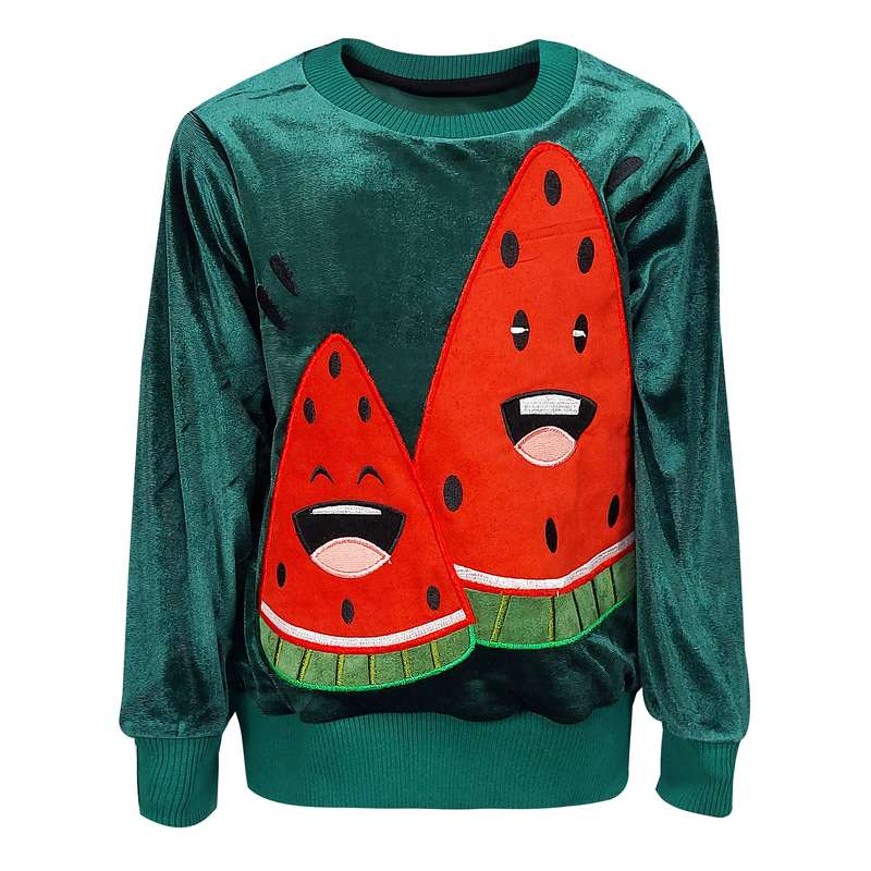 سویشرت زنانه مدل مخمل یلدا طرح هندوانه رنگ سبز