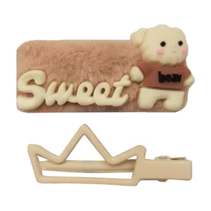 ست گیره و سنجاق مو دخترانه مدل خرس و تاج کد 05 بسته 2 عددی 