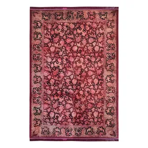 فرش ماشینی 1200 شانه بهراد زمینه و حاشیه لاکی طرح ابریشم کد T1001