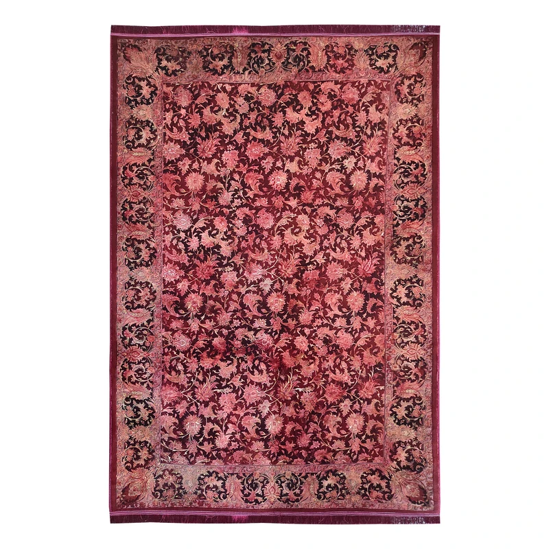 فرش ماشینی 1200 شانه بهراد زمینه و حاشیه لاکی طرح ابریشم کد T1001