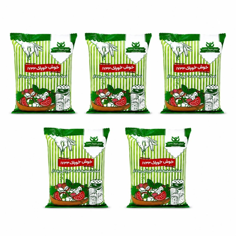 نمک تصفیه یددار خوش خوراک - 1000 گرم بسته 5 عددی