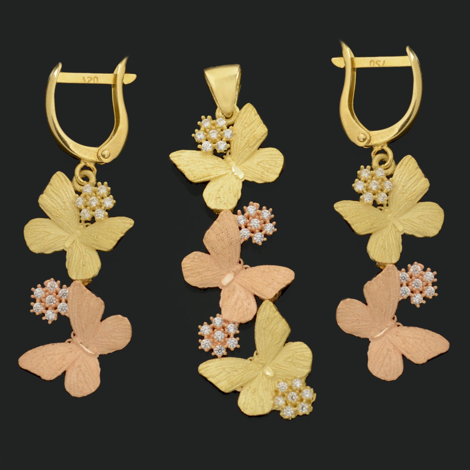 نیم ست طلا 18 عیار زنانه طلای مستجابی مدل گل و پروانه کد 670137 -  - 1
